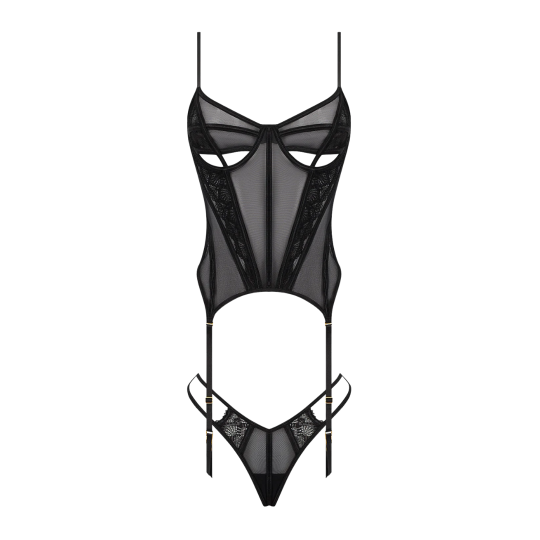 Vivienne Lace Mesh Bustier & G-String